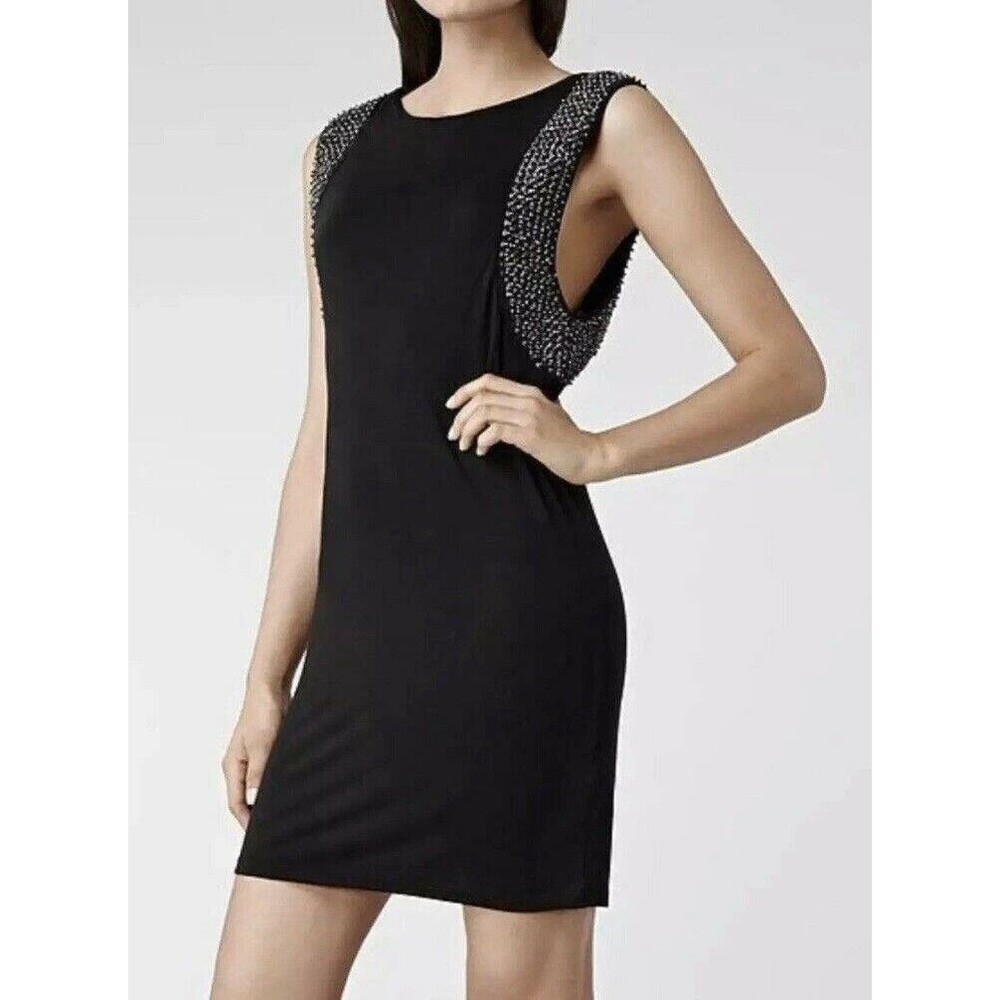 ALLSAINTS Shift Dress Womens Size 10 Black Beaded Trim Sleeveless Mini GIRI